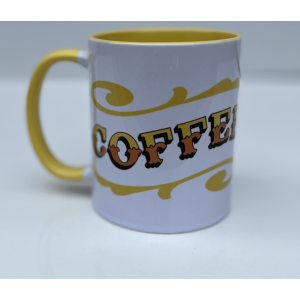 Circus Style hand-lettered ‘COFFEE’ Mug with colour inside