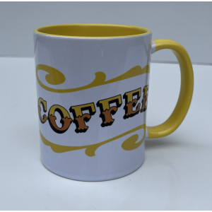 Circus Style hand-lettered ‘COFFEE’ Mug with colour inside