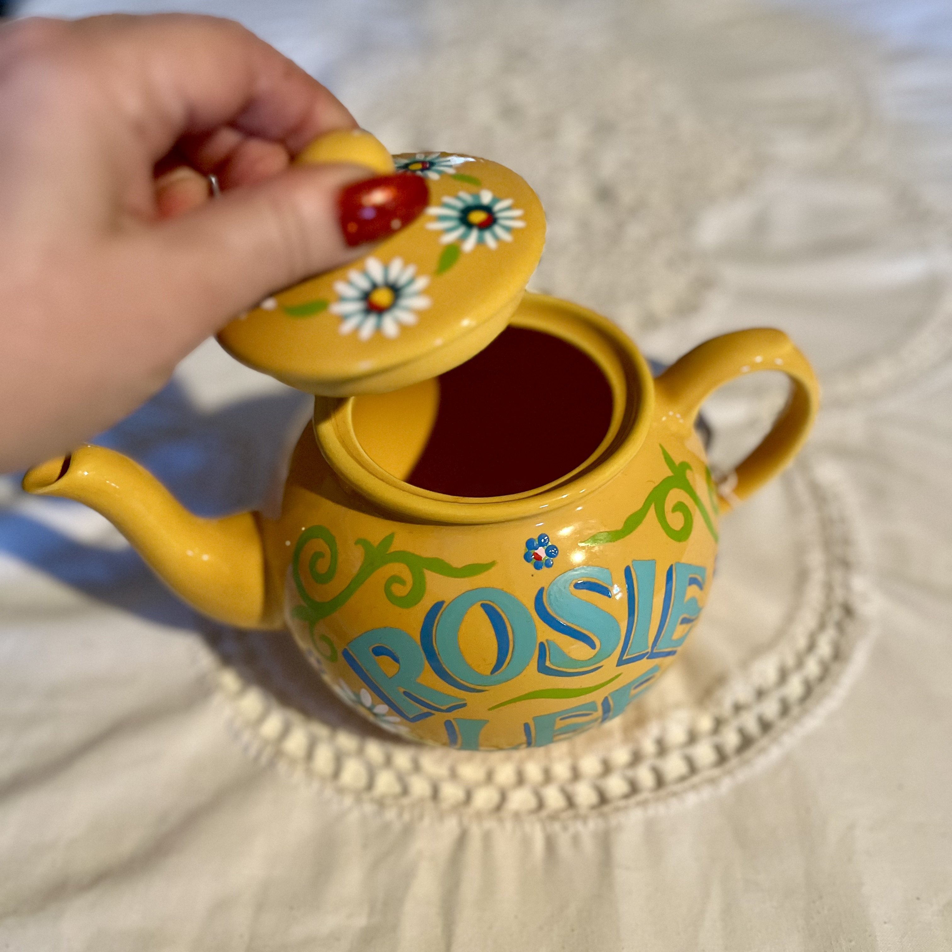 Rosie Lee handpainted teapot with canal roses