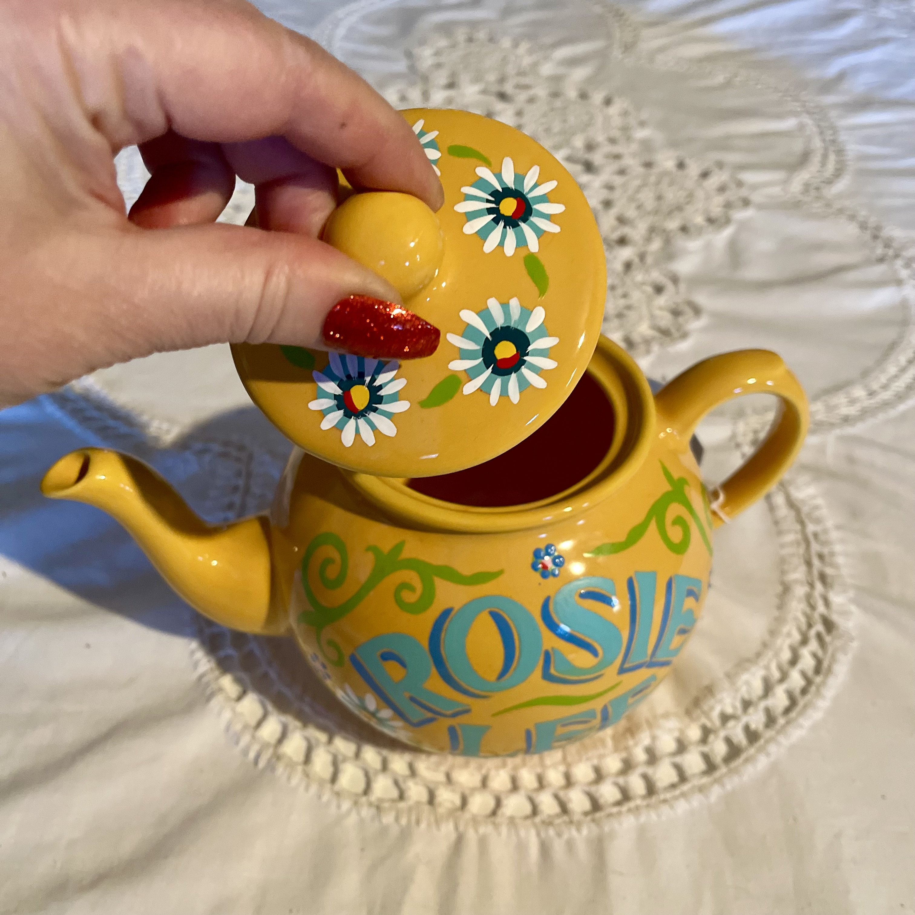 Rosie Lee handpainted teapot with canal roses