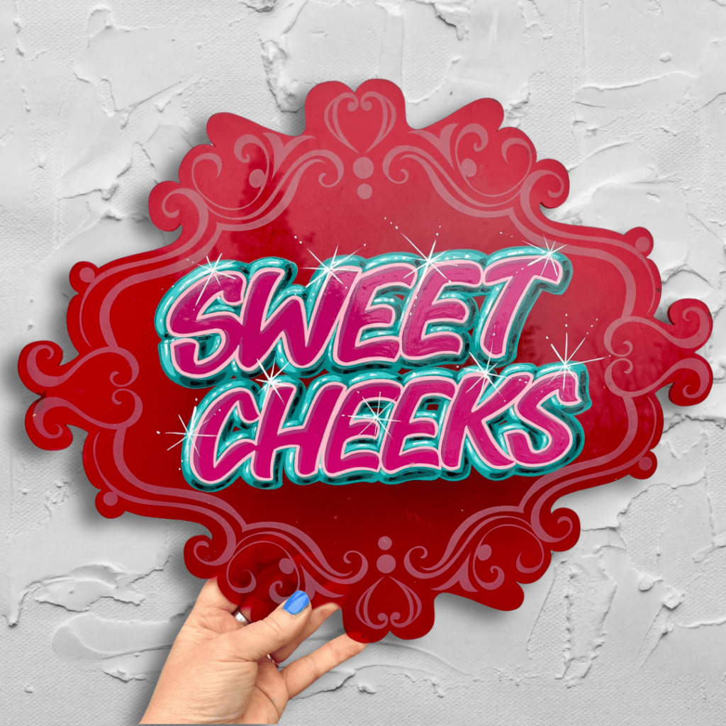 ‘Sweet Cheeks’ cute handpainted lettering