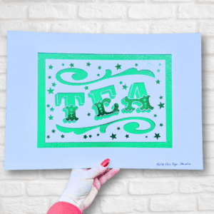 TEA papercut lettering art A3 poster green