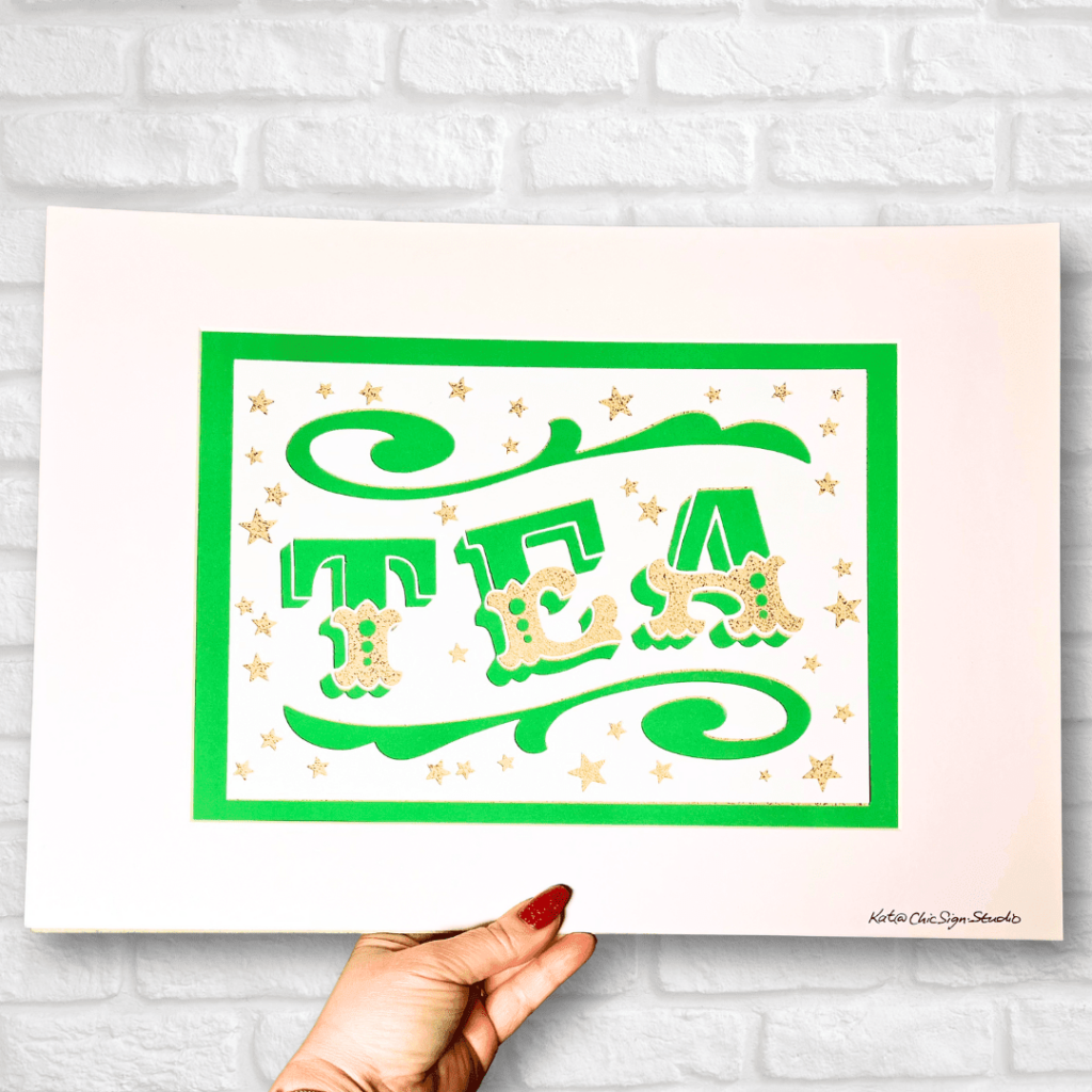 TEA papercut lettering art A3 poster green