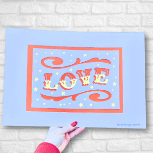 LOVE papercut lettering art A3 poster pink