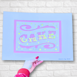 CAKE papercut lettering art A3 poster pink