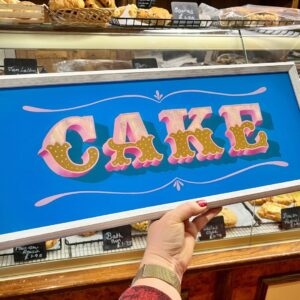 Reverse Glass Gold Leaf ‘CAKE’ Wall Art Sign