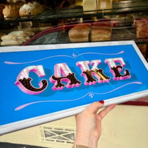 Reverse Glass Gold Leaf ‘CAKE’ Wall Art Sign