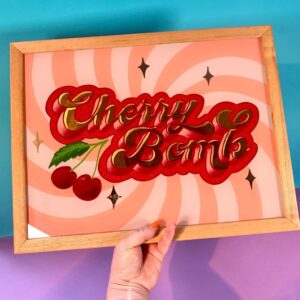 Cherry Bomb dazzling glass gold leaf sign