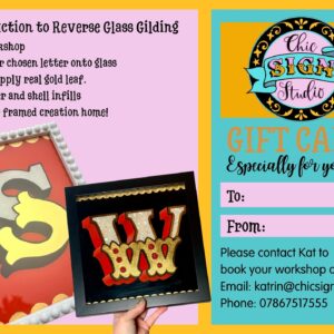 Gift Voucher for a 1 Day Glass Gilding workshop at Chic Sign Studio FRONT